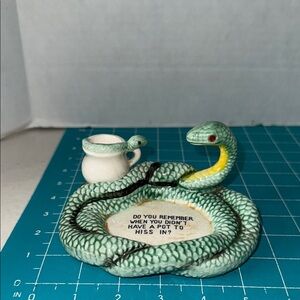 Vintage Ceramic Jewel Eye Snake Match Ashtray Pot To Hiss In Kenmar Japan Kitsch